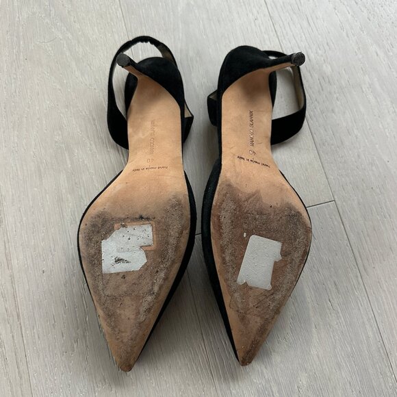 Manolo Blahnik Black Suede Slingback Heels Size 40 - Picture 3 of 5